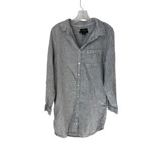 Tahari 100% Linen Pinstripe Button Up Dress - Size M